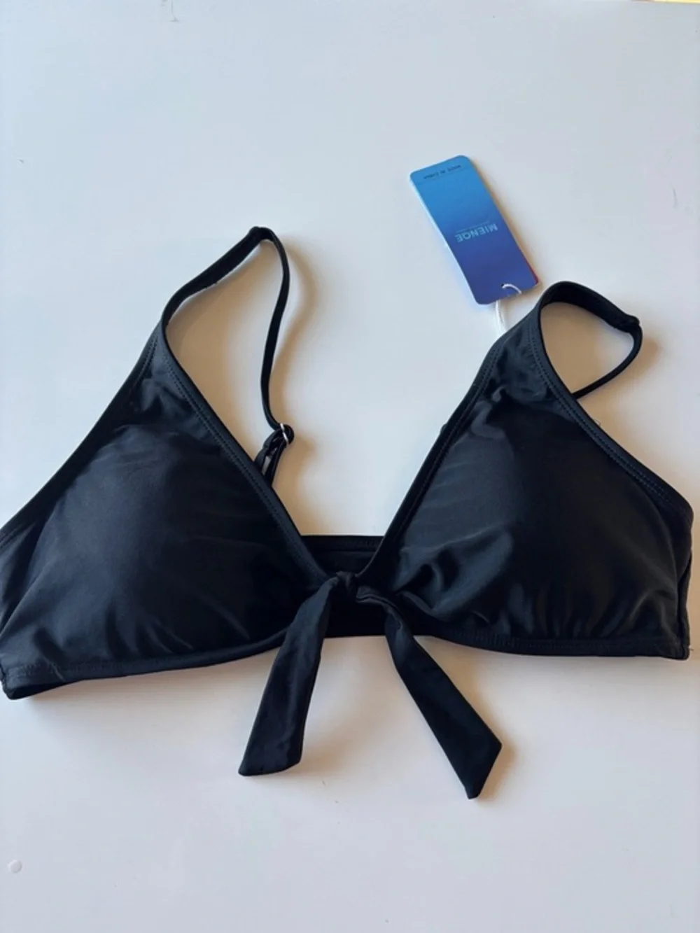 Black Tie-Front Triangle Bikini Top
